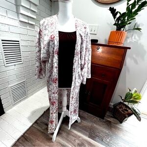 Jodiel Duster Size Medium Floral Print Rose, Brown, Black and Off White